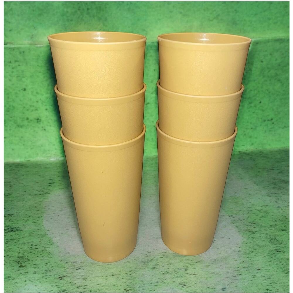 Tupperware 873 Tumbler Cups Lot 6 Harvest Gold 12oz Textured 70s Retro Vintage